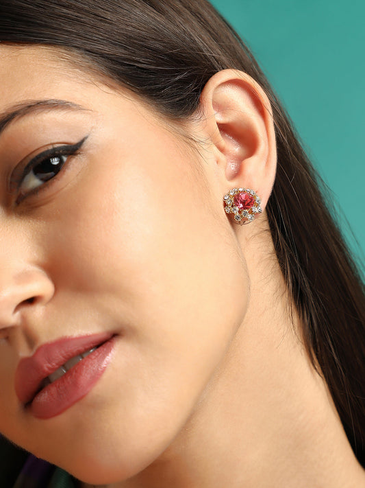 The Edwardian Stud Earrings - Ruby Red-SOHIER6258