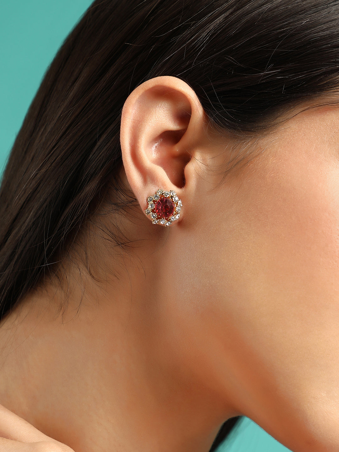 The Edwardian Stud Earrings - Ruby Red-SOHIER6258