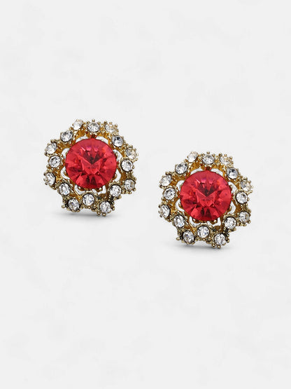 The Edwardian Stud Earrings - Ruby Red-SOHIER6258