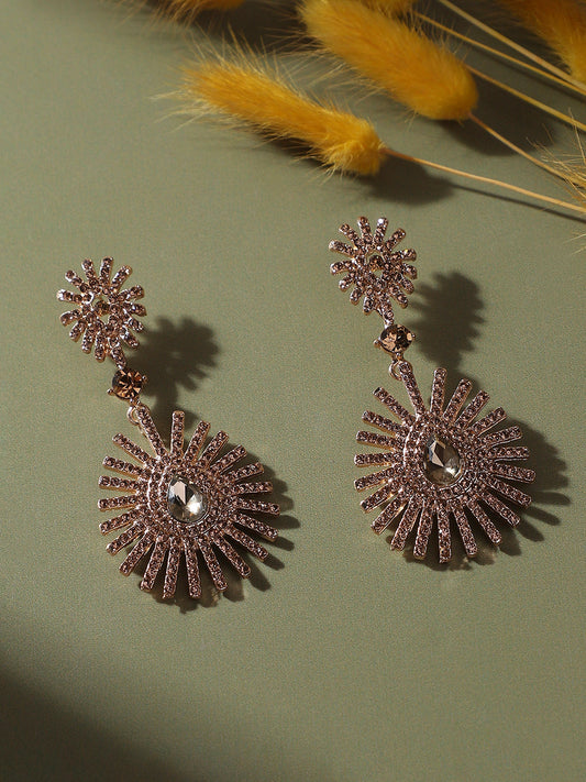 Gold Plated Stone Studded Contemporary Drop Earrings