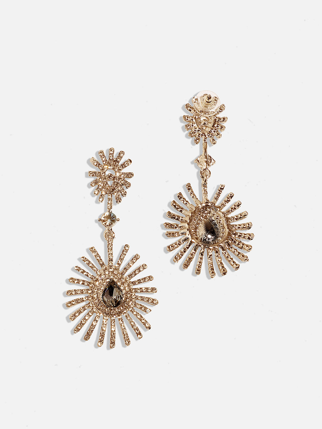 Gold Plated Stone Studded Contemporary Drop Earrings