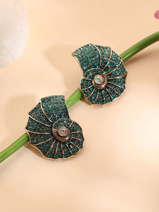 Gold Plated Stone Studded Contemporary Studs Earrings