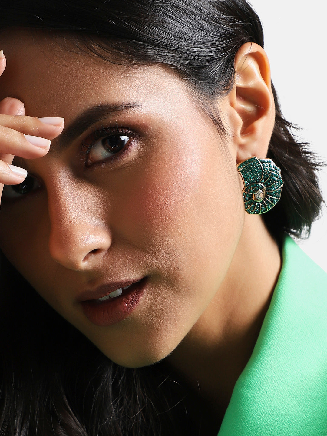 Gold Plated Stone Studded Contemporary Studs Earrings