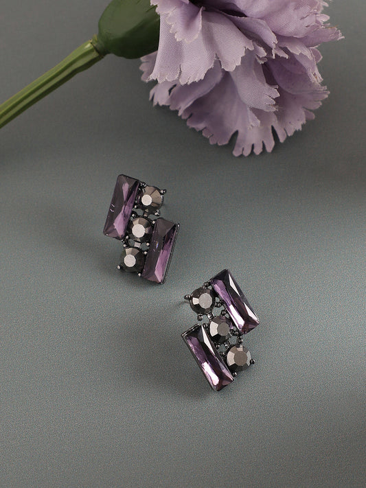 Silver Plated Stone Studded Contemporary Studs Earrings