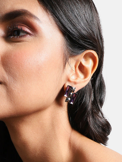 Silver Plated Stone Studded Contemporary Studs Earrings
