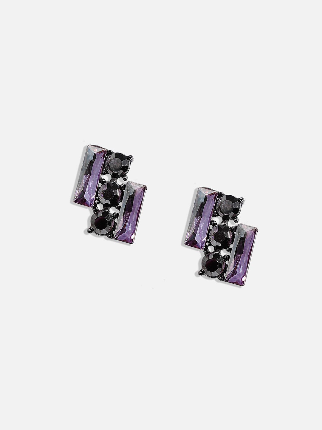 Silver Plated Stone Studded Contemporary Studs Earrings