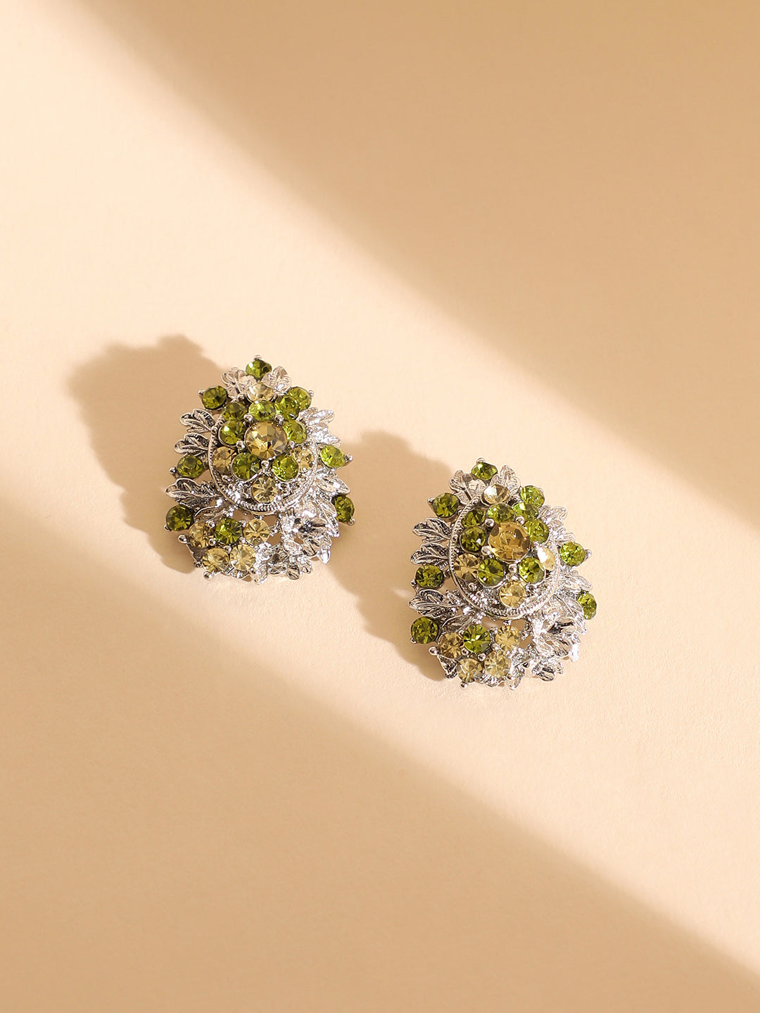 Gold Plated Stone Studded Contemporary Stud Earrings