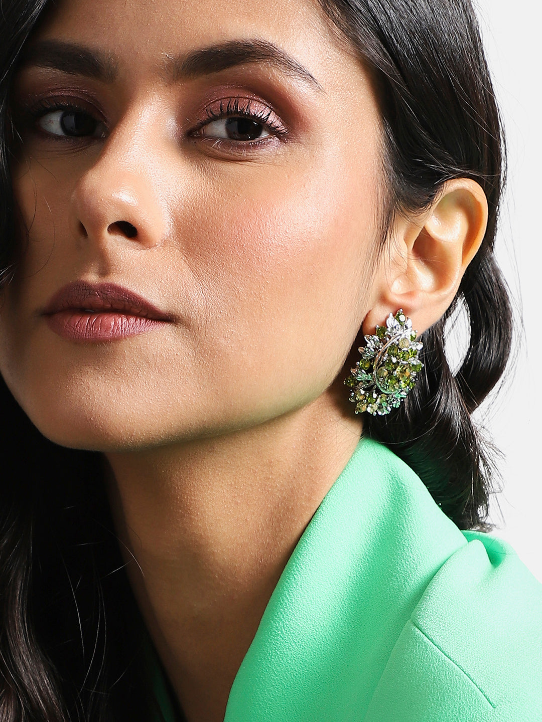 Gold Plated Stone Studded Contemporary Stud Earrings