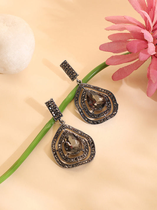Silver-Plated Oxidised Drop Earrings