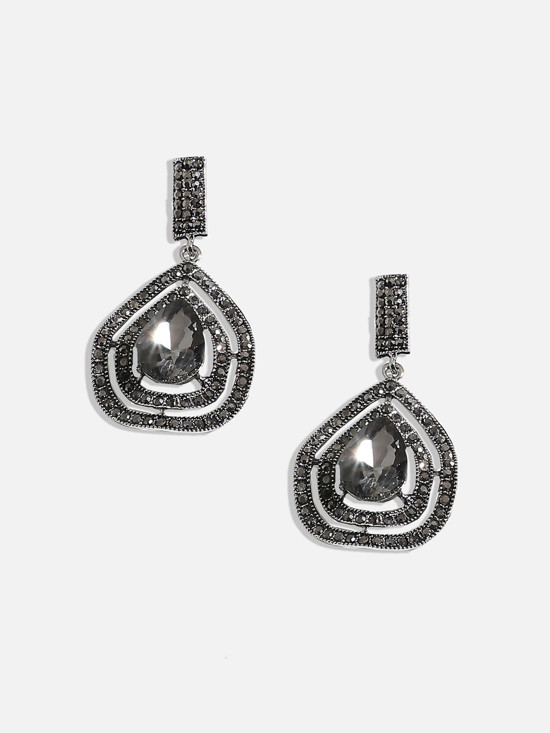 Silver-Plated Oxidised Drop Earrings