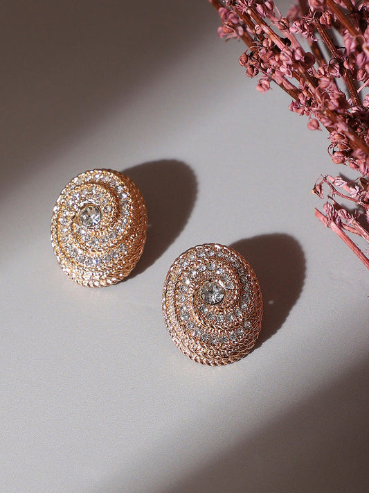 Gold Plated Stone Studded Contemporary Stud Earrings