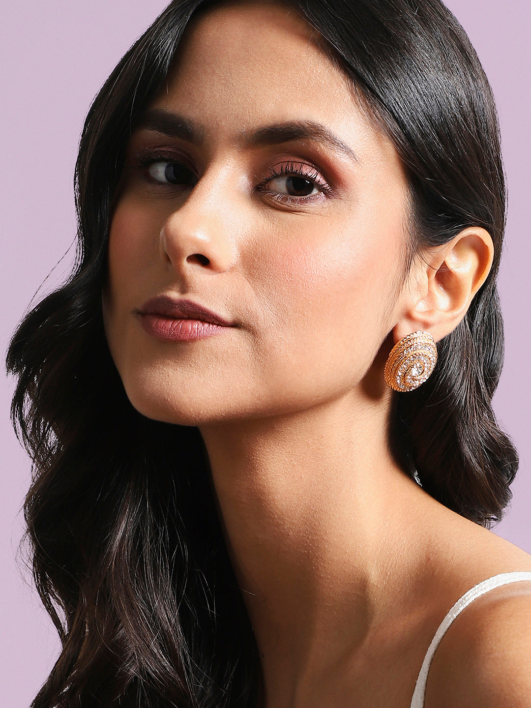 Gold Plated Stone Studded Contemporary Stud Earrings