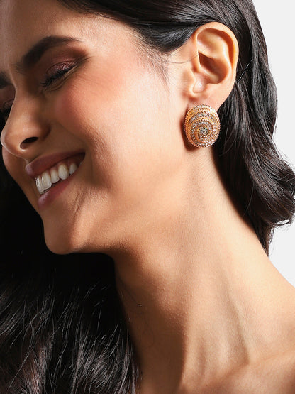 Gold Plated Stone Studded Contemporary Stud Earrings
