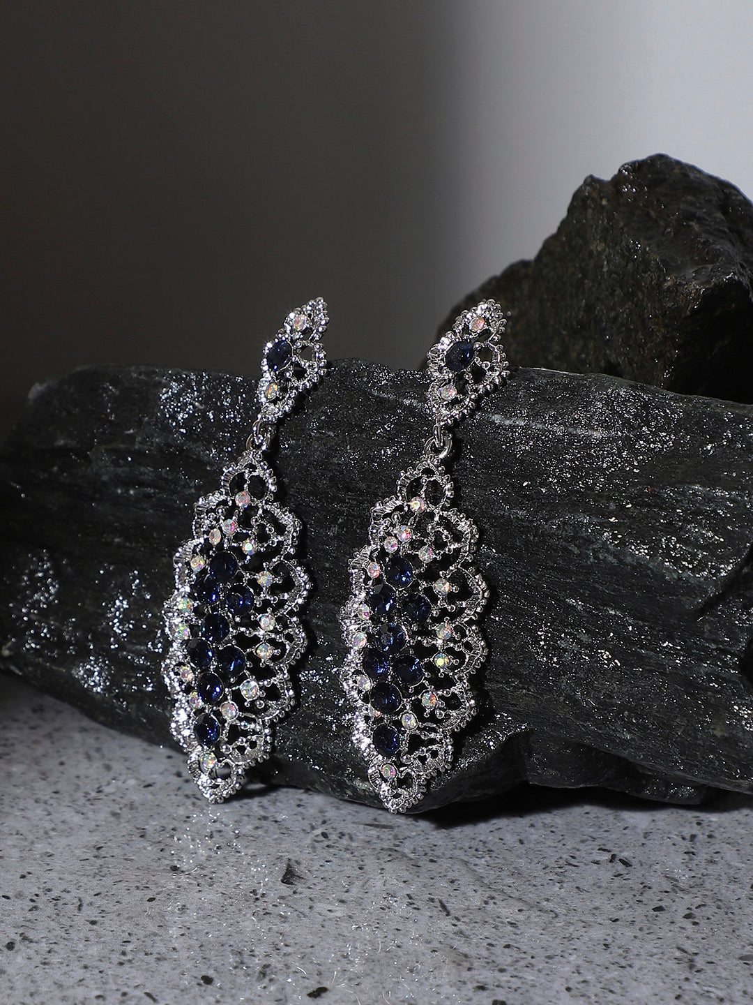 Silver-Plated Oxidised Drop Earrings