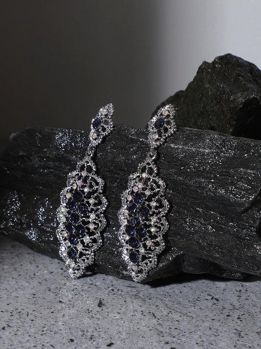 Silver-Plated Oxidised Drop Earrings
