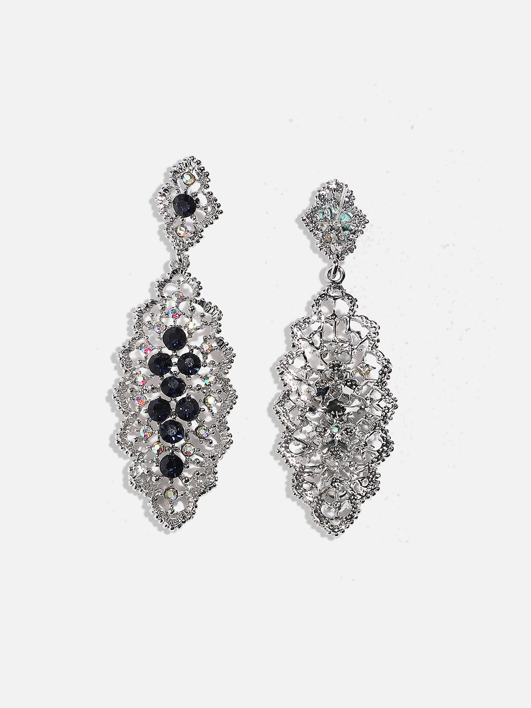 Silver-Plated Oxidised Drop Earrings