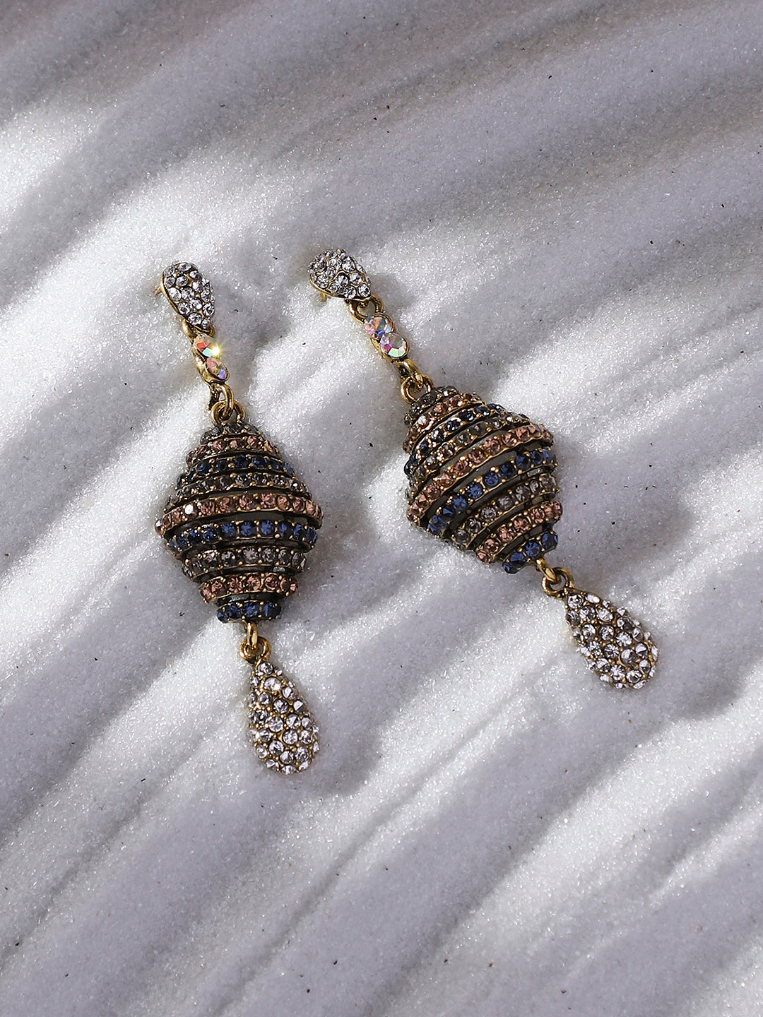 Gold Plated Stone Studded Contemporary Drop Earrings