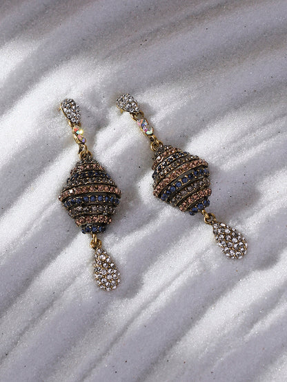 Gold Plated Stone Studded Contemporary Drop Earrings