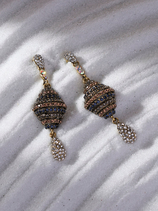 Gold Plated Stone Studded Contemporary Drop Earrings