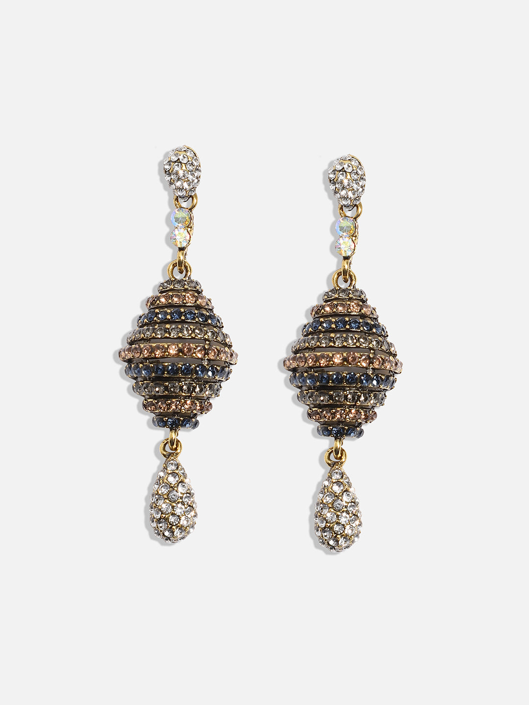 Gold Plated Stone Studded Contemporary Drop Earrings