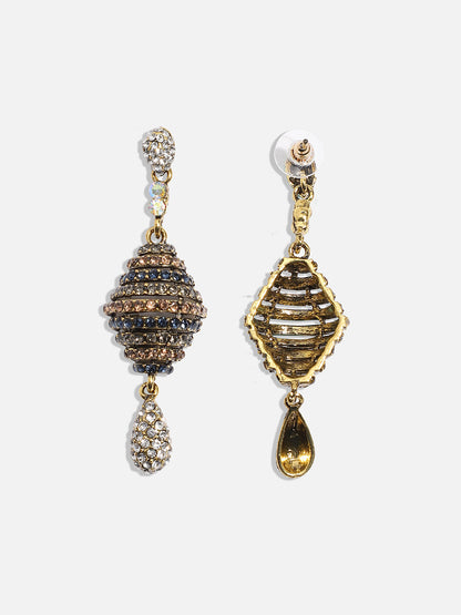 Gold Plated Stone Studded Contemporary Drop Earrings