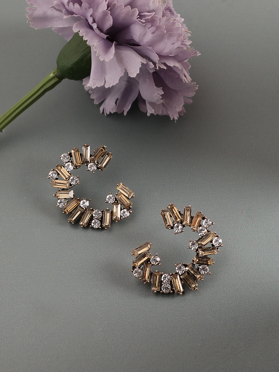 Gold-Plated Oxidised Half Hoop Earrings