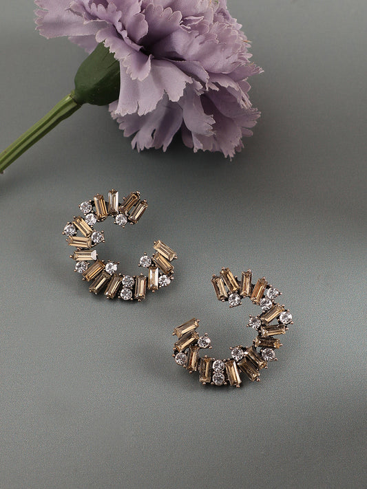 Gold-Plated Oxidised Half Hoop Earrings