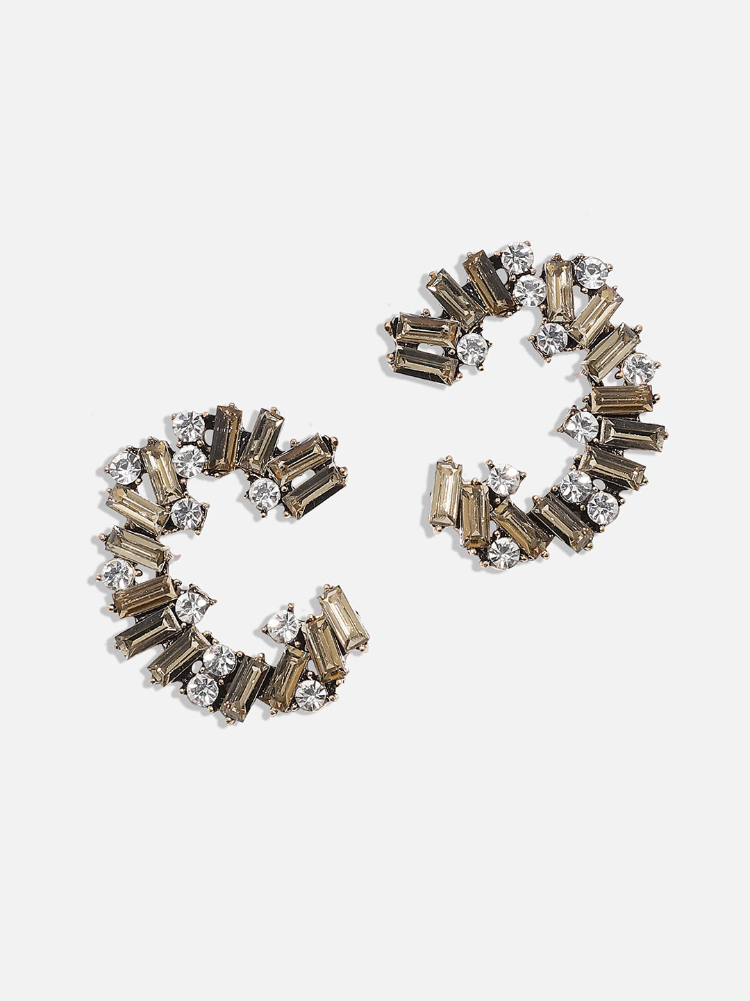 Gold-Plated Oxidised Half Hoop Earrings