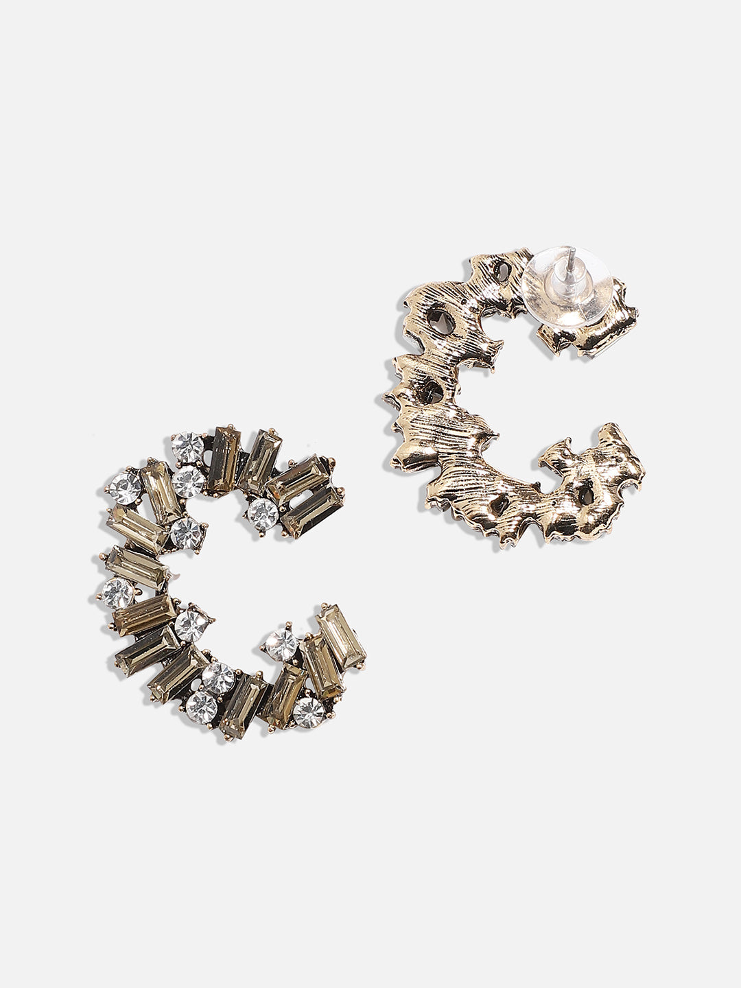 Gold-Plated Oxidised Half Hoop Earrings