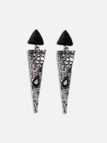 Silver Plated Oxidised Triangular Shaped Stone Studded Drop Earrings
