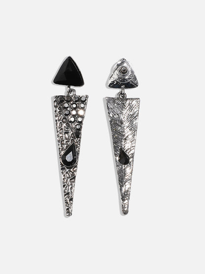 Silver Plated Oxidised Triangular Shaped Stone Studded Drop Earrings