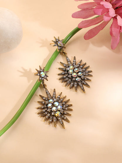 Gold-Plated Oxidised Drop Earrings