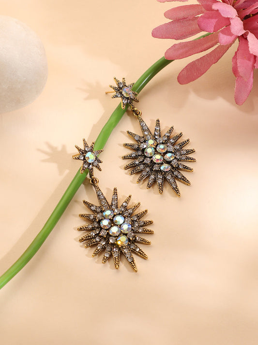 Gold-Plated Oxidised Drop Earrings