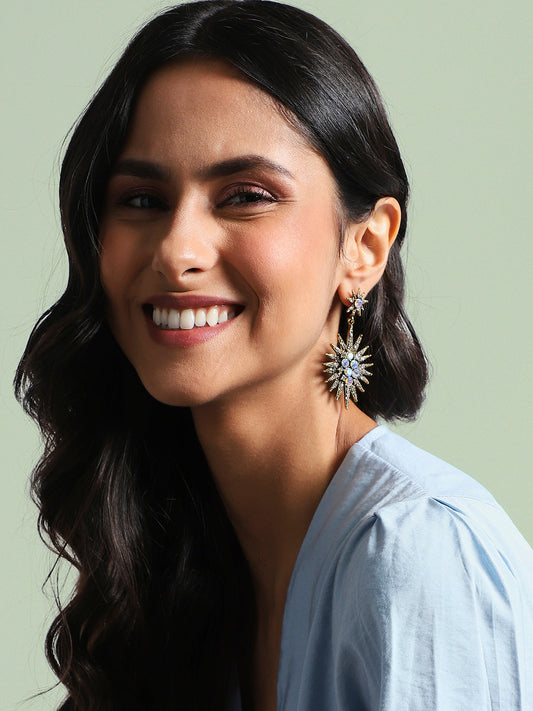 Gold-Plated Oxidised Drop Earrings