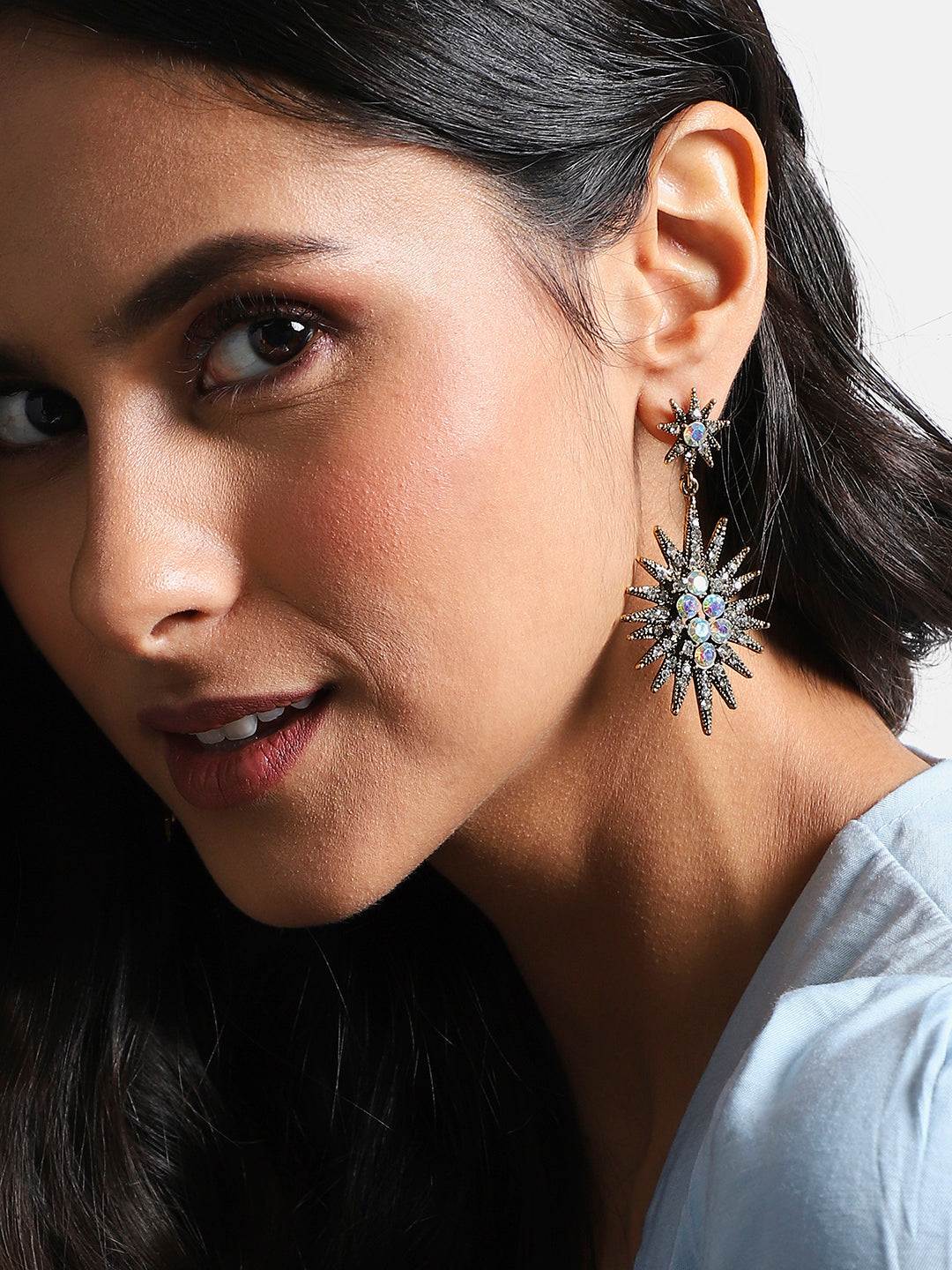 Gold-Plated Oxidised Drop Earrings