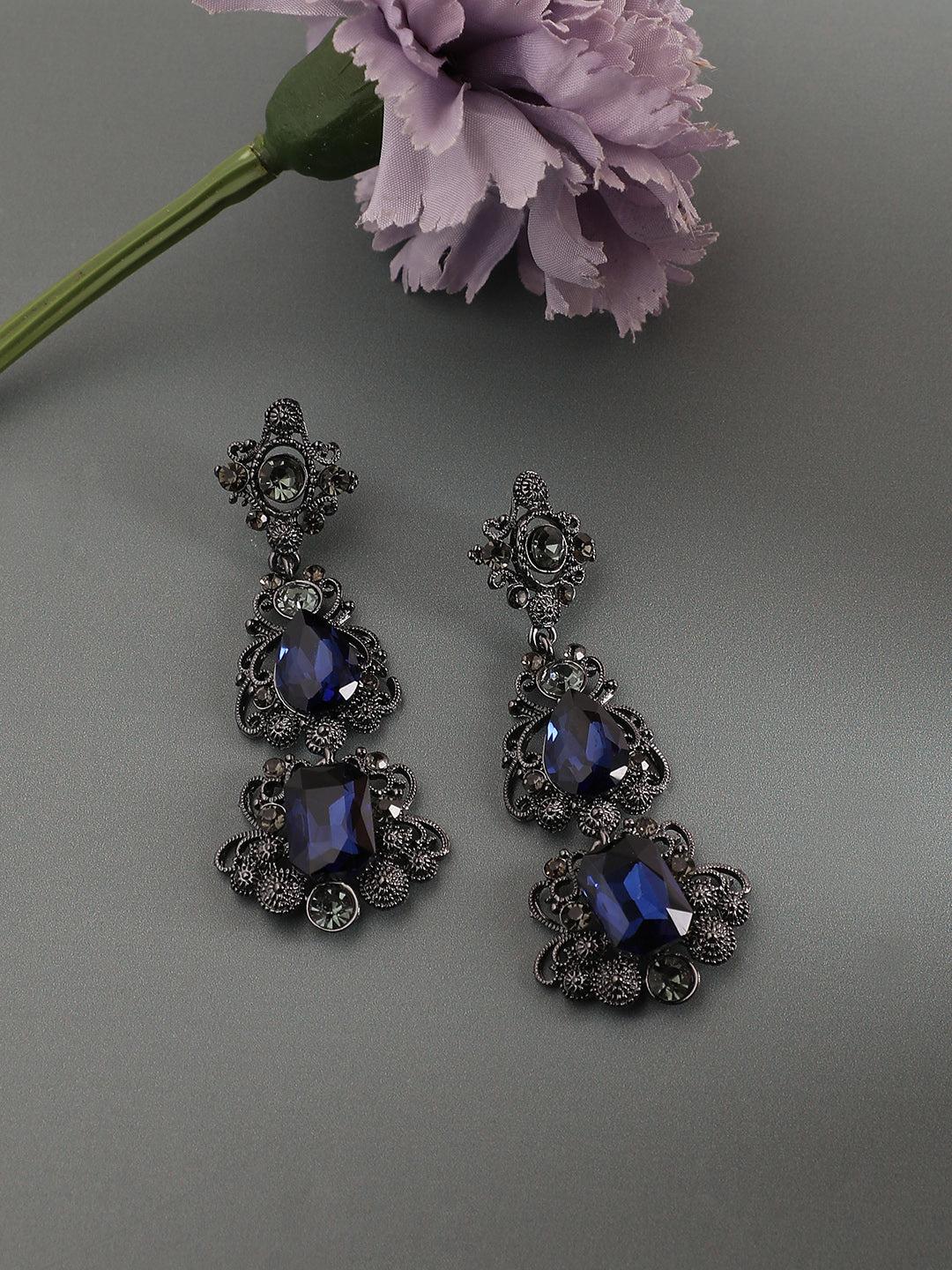 Silver-Plated Oxidised Drop Earrings