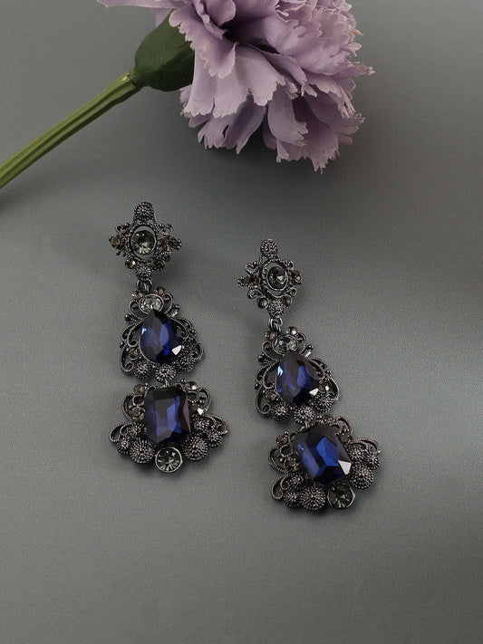 Silver-Plated Oxidised Drop Earrings