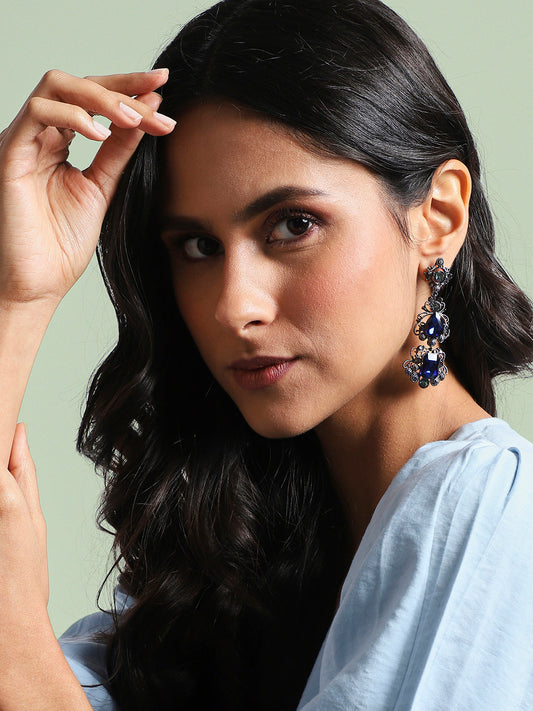 Silver-Plated Oxidised Drop Earrings