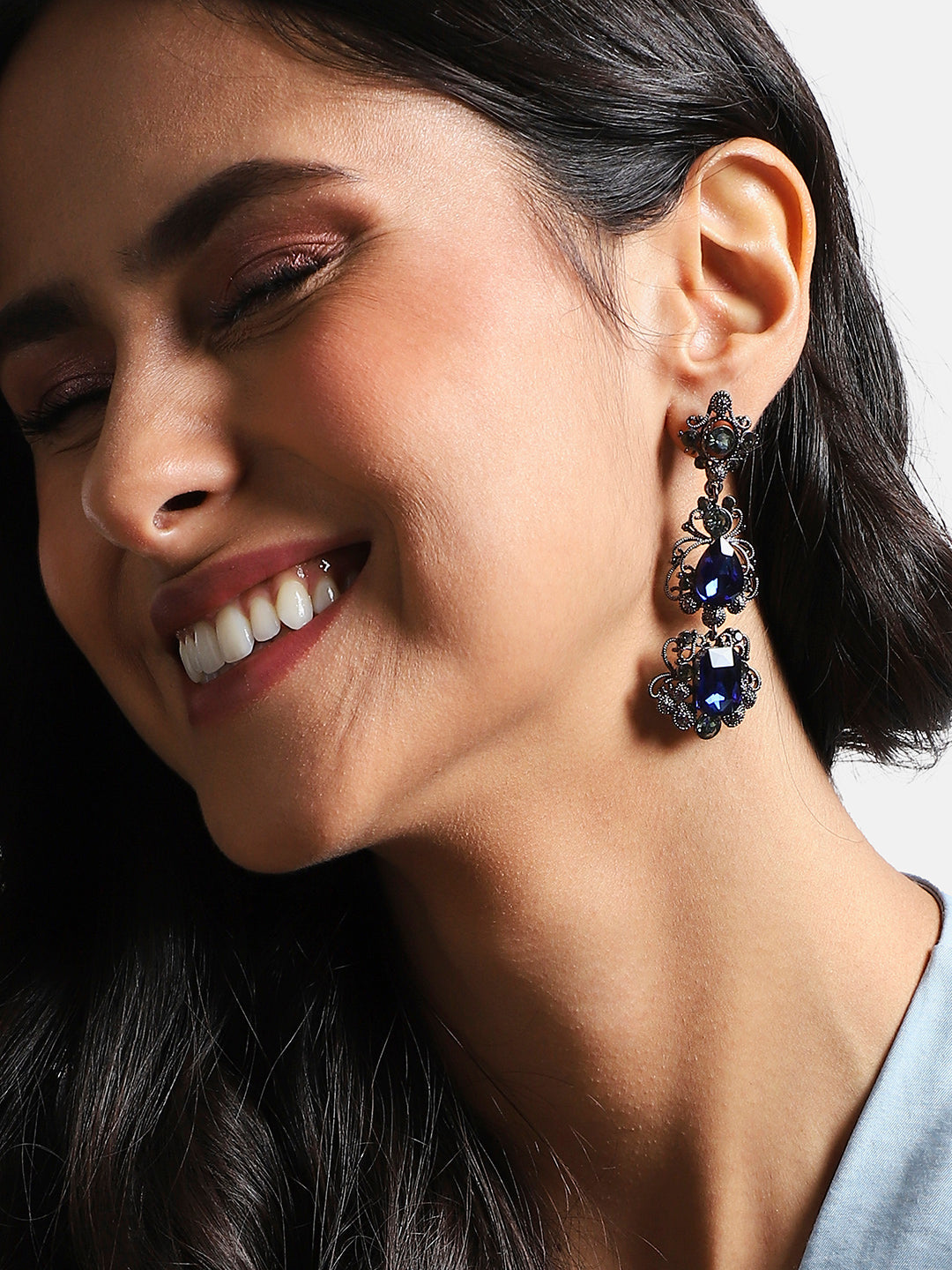 Silver-Plated Oxidised Drop Earrings