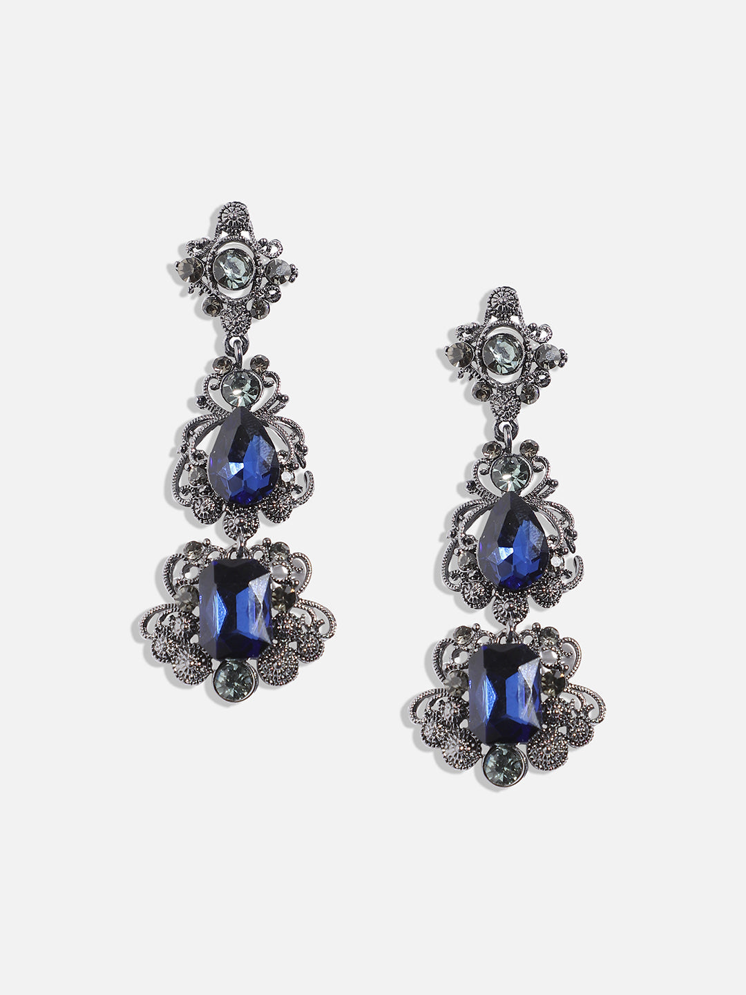 Silver-Plated Oxidised Drop Earrings