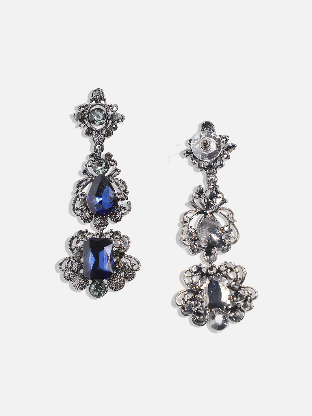 Silver-Plated Oxidised Drop Earrings