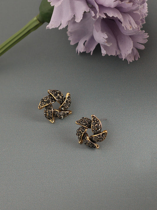 Gold Plated Stone Studded Contemporary Stud Earrings