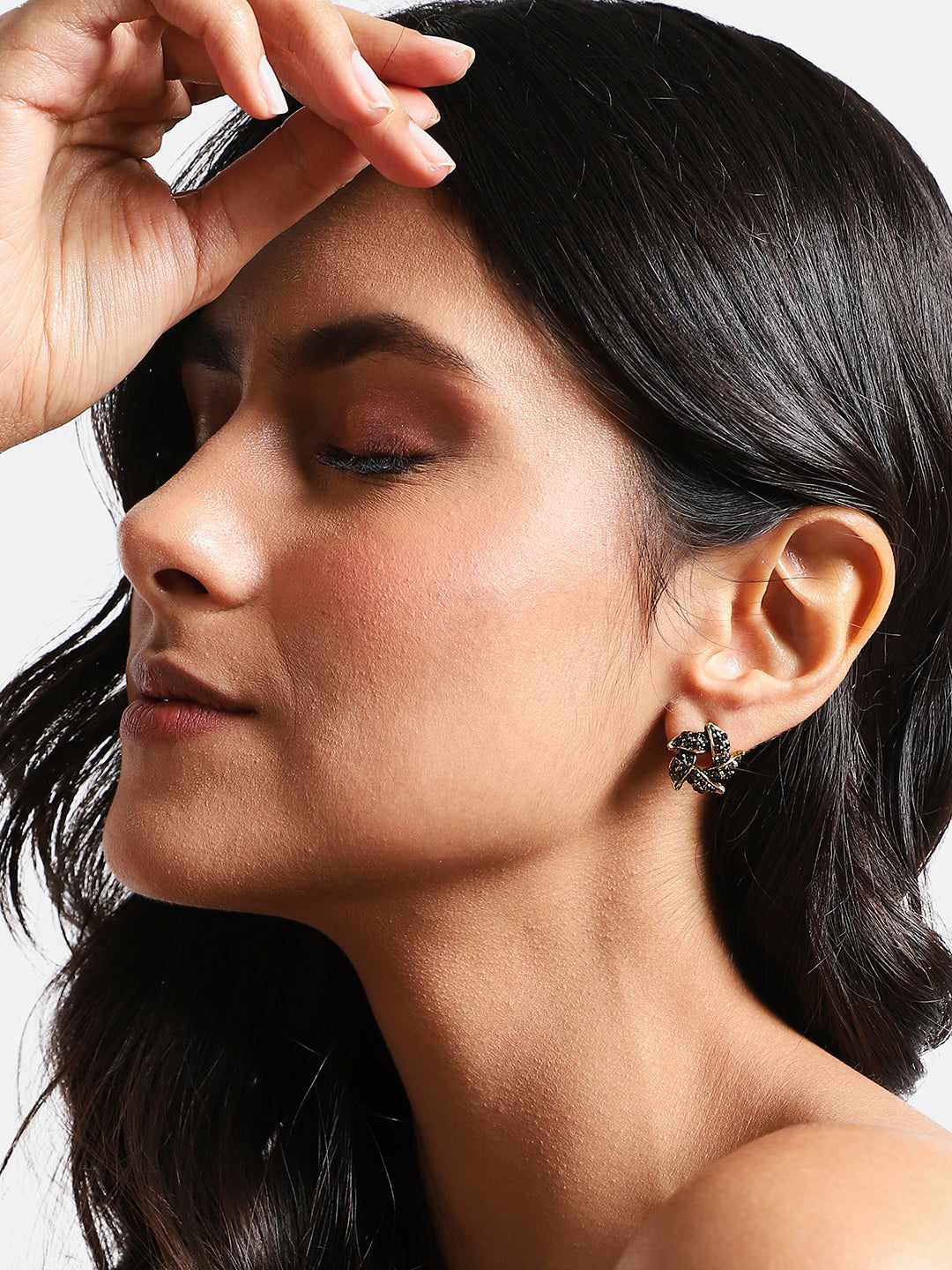 Gold Plated Stone Studded Contemporary Stud Earrings