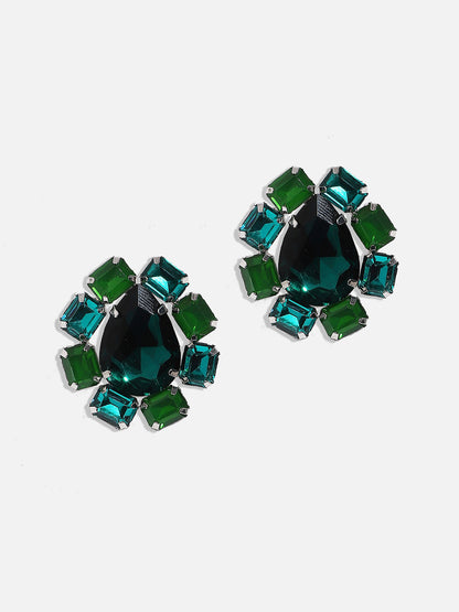 Silver Plated Artificial Stone Studded Contemporary Stud Earrings