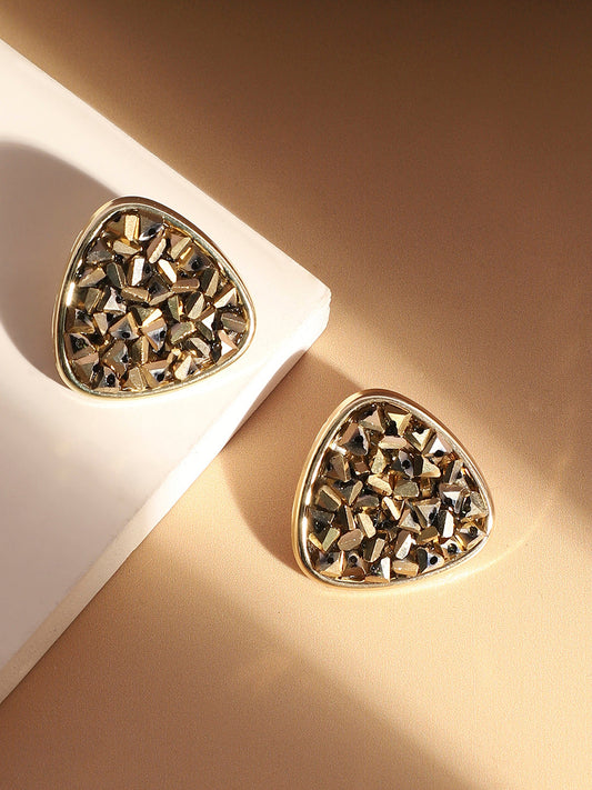 Gold-Plated Artificial Stones-Studded Studs Earrings