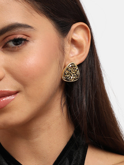 Gold-Plated Artificial Stones-Studded Studs Earrings