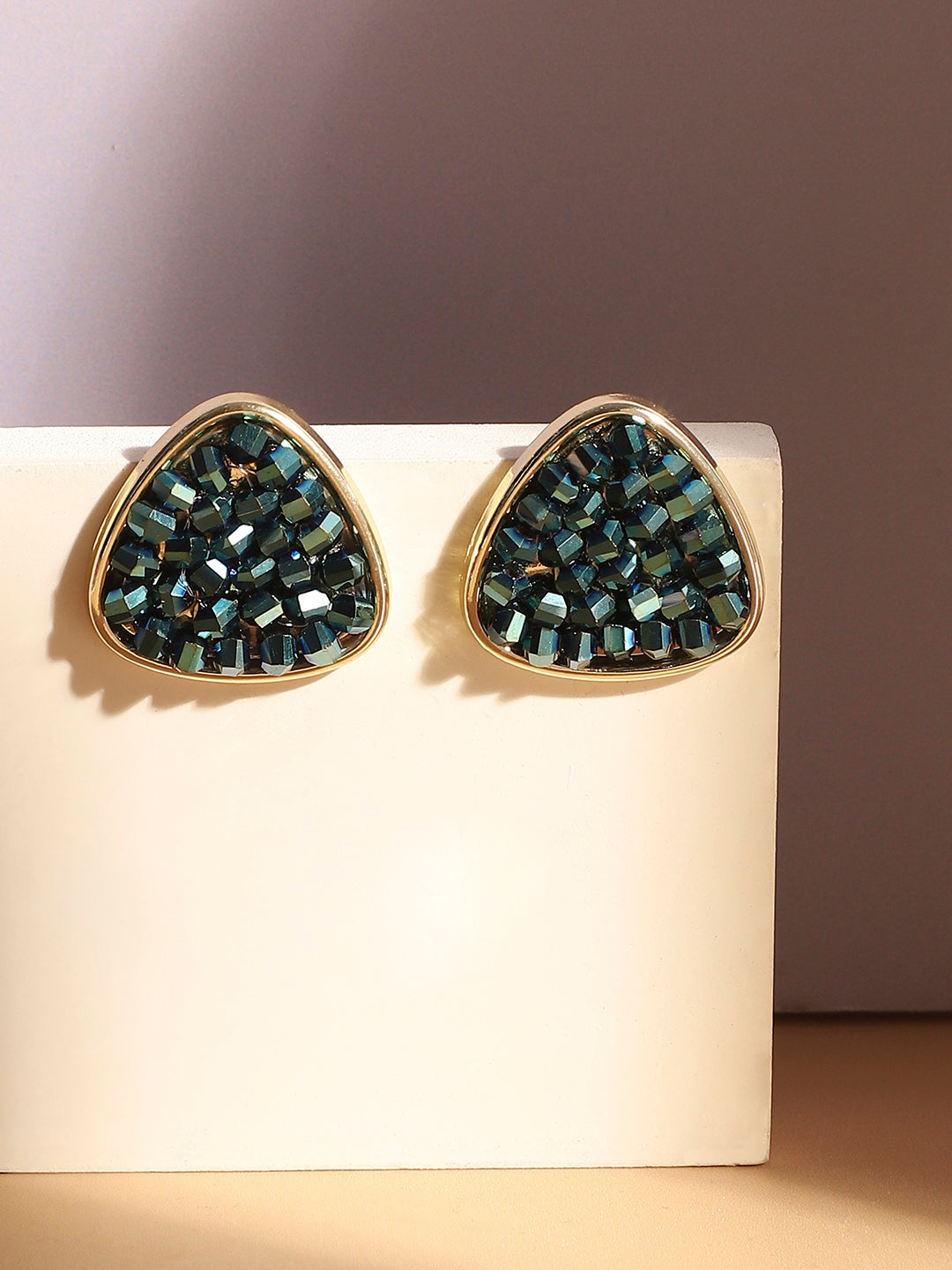 Gold Plated Triangular Shaped Stud Earrings