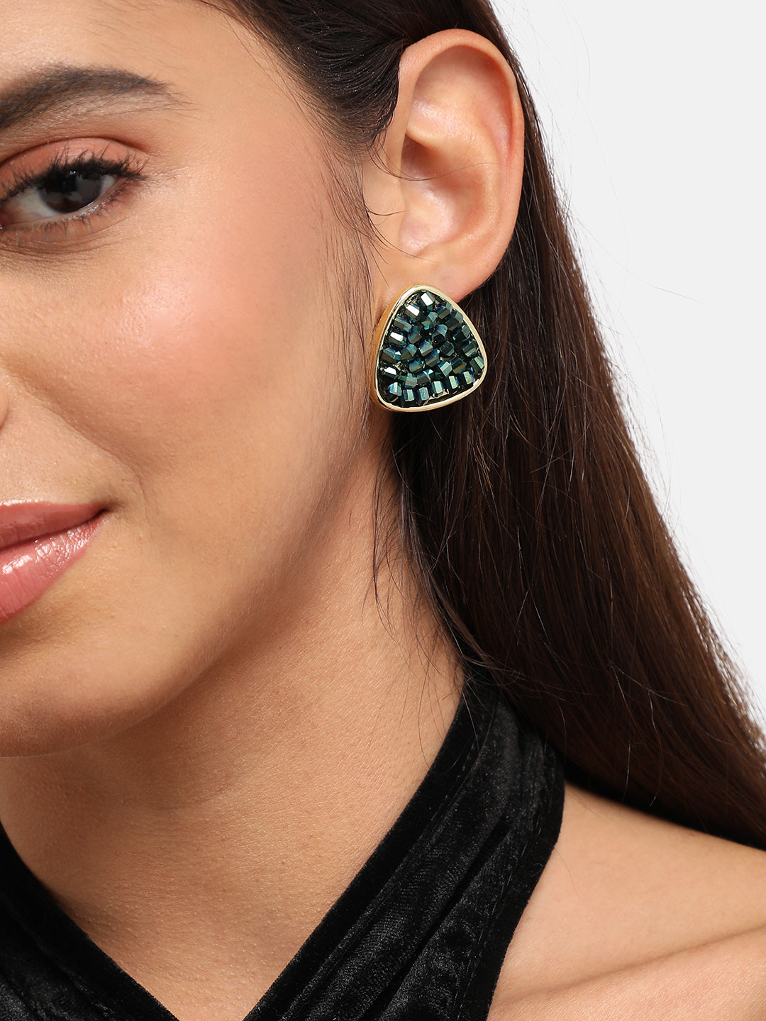 Gold Plated Triangular Shaped Stud Earrings