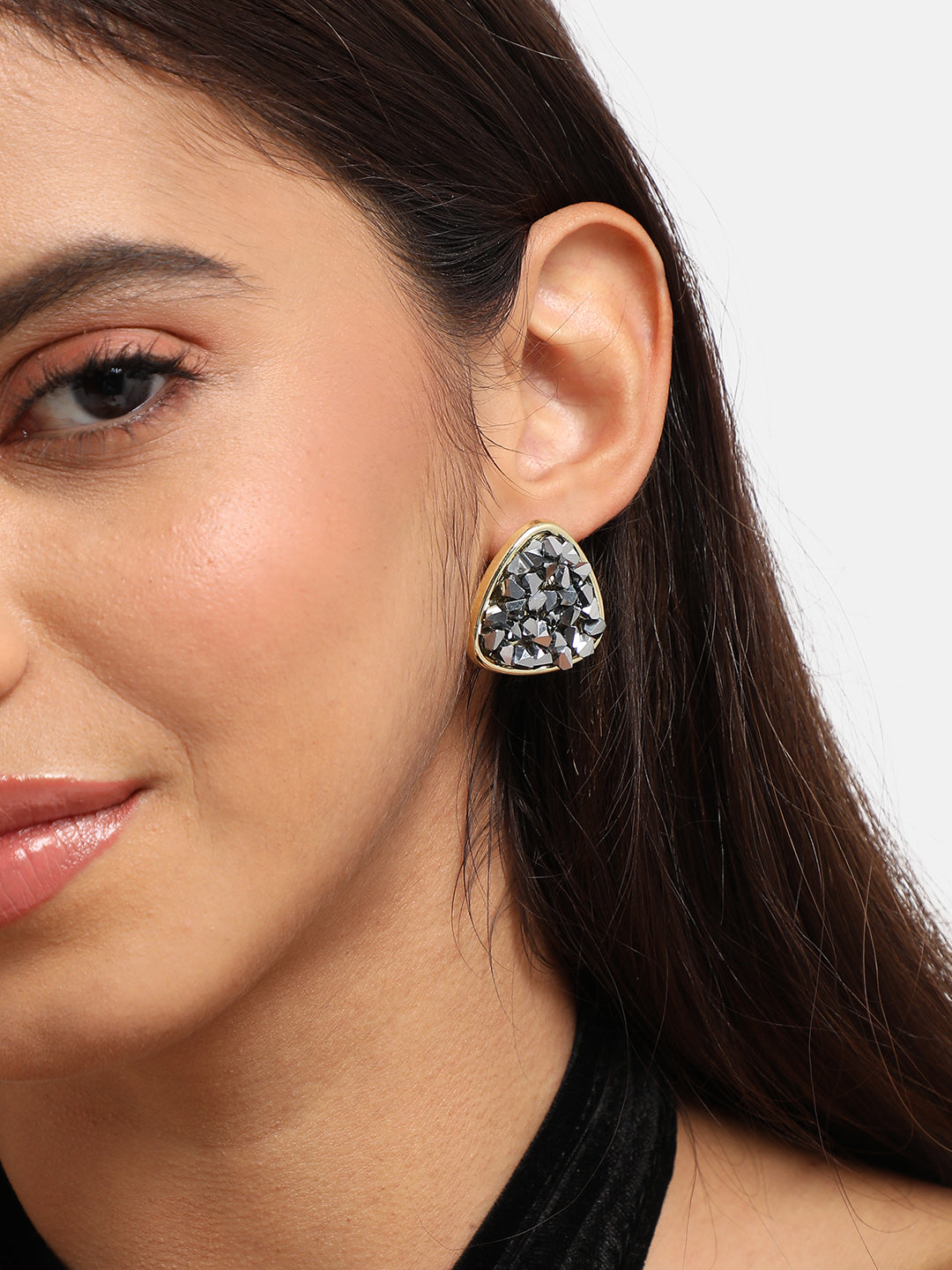 Gold Plated Stone Studded Studs Earrings