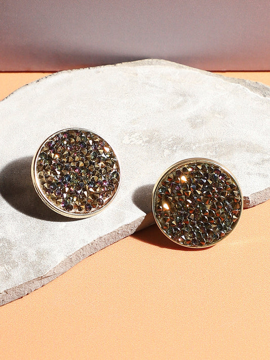 Gold-Plated Circular Antique Contemporary Stud Earrings